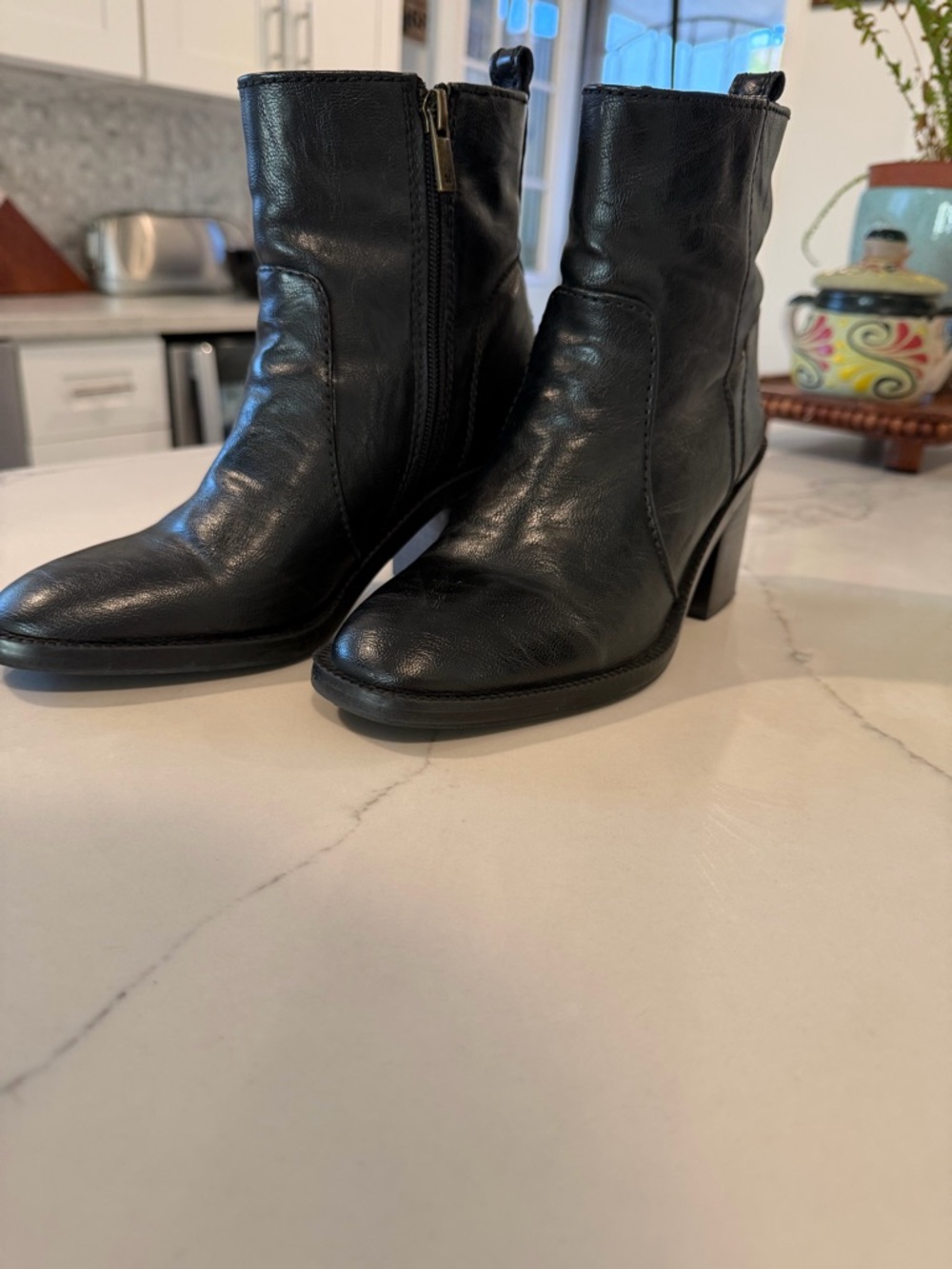 Lucky Brand-  Black Leather Ankle Boots - Sleek Women's Zip Dress Boot